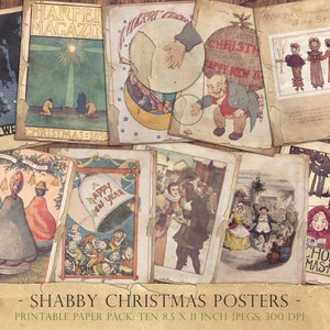 Old Christmas posters, vintage christmas poster, junk journal, collage sheets, distressed, printable, digital, paper, torn, ripped, DOWNLOAD