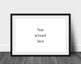 Landscape poster mockup, 3:2 ratio, large poster mockup, grey room, minimalist mockup, black frame mockup, digital frame, Etsy, DOWNLOAD