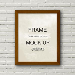 Maquete de moldura de madeira, 8 x 10 polegadas, 16 x 10 polegadas, 4 x 5 polegadas, fundo de tijolo branco, maquete de moldura simples, minimalista, download instantâneo