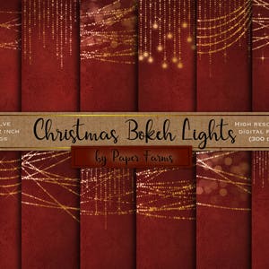 Christmas digital paper, gold lights, red and gold, damask, bokeh, red damask, xmas, Christmas scrapbook paper, light strings, DOWNLOAD