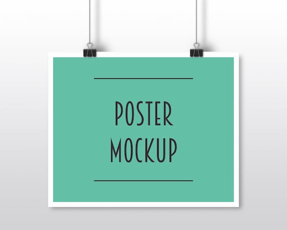 Download Horizontal poster mockup paper clips hanging mockup | Etsy