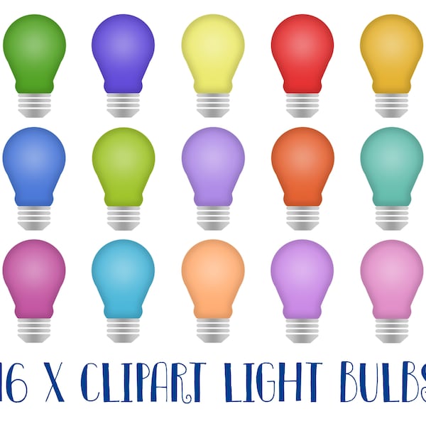 Clipart light bulbs, colored light bulbs, light bulb, glowing light, clipart, printable, illustrations, commercial use, rainbow, DOWNLOAD