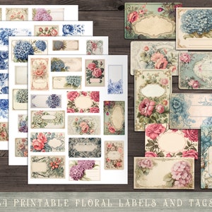 Junk journal supplies, vintage perfume labels, Junk journal inserts, French, floral, flowers, roses, hydrangea, printable, blank, DOWNLOAD