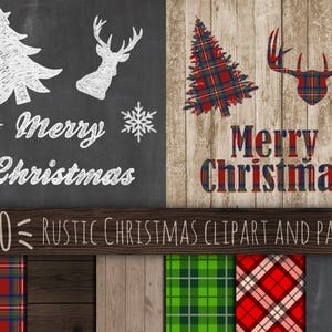 Lumberjack Christmas, clipart, chalkboard, plaid, rustic Christmas clipart, Christmas, background, card-making, invitation, supplies, wood