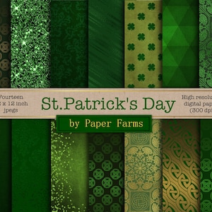 St. Patrick's Day, digitales Papier, keltisches digitales Papier, keltisches Papier, grün, grün, Glitzer