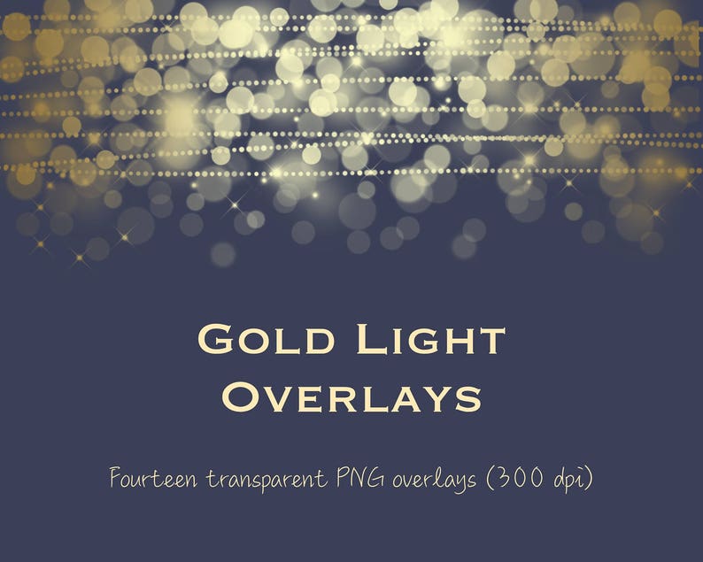 Gold light clipart, gold string lights clipart, gold light overlays, gold bokeh, gold fairy lights, metallic light, metallic bokeh, DOWNLOAD image 2