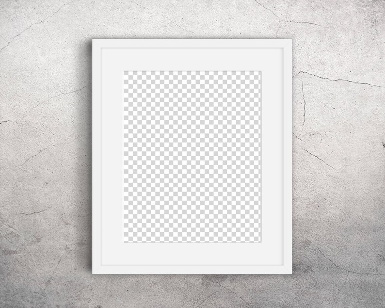 May include: A white picture frame with a white mat, hanging on a textured gray wall.