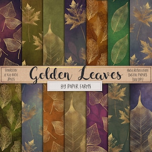 Gouden bladeren, digitaal papier, gebladerte, scrapbook papier, herfst, achtergronden, patronen, goud, goud, blad, bladeren, aderen, skeletten, DOWNLOAD