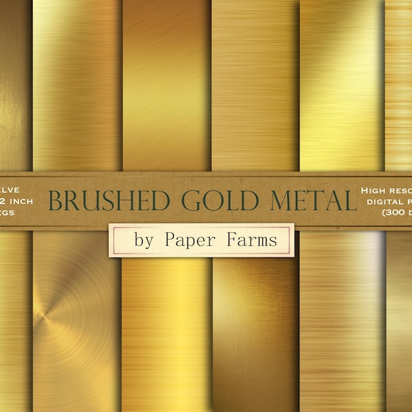 Gold brushed metal, polished gold, brushed gold, brushed metal, brushed metallic gold, digital paper, scrapbook paper, textures, backgrounds