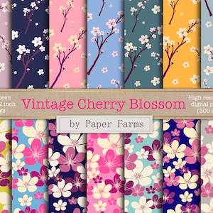 Papel digital de flor de primavera, papel digital de flor vintage, papel digital de flor de cerezo, flor de cerezo, papel de álbum de recortes, descarga instantánea