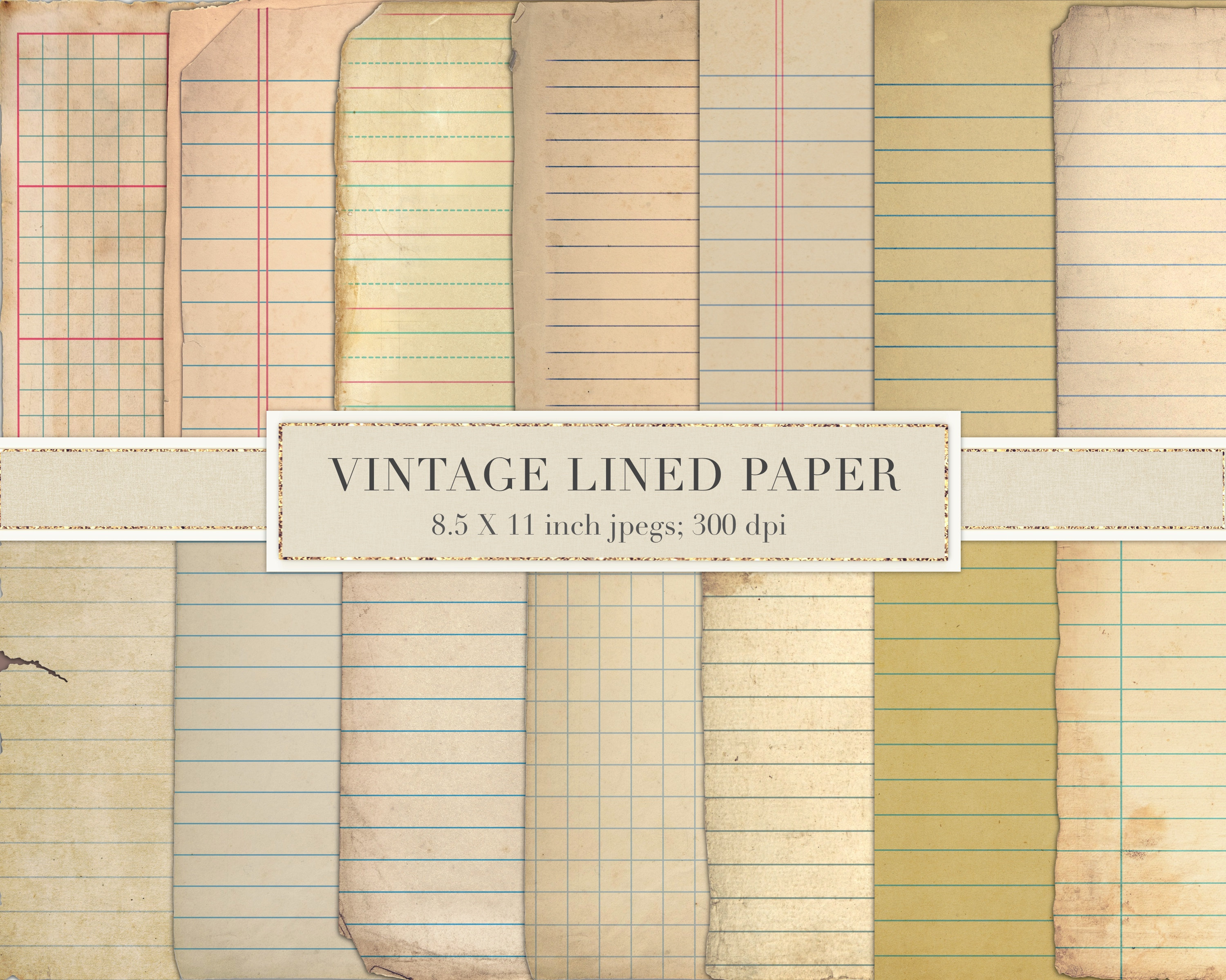 48 Sheets Vintage Lined Paper with Antique Border Design, Aged Stationery  for Writing Letters, Invitations (8.5 x 11 In)