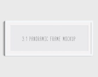 Panoramic frame mockup, white frame mockup, white frame, white wall, minimalist panoramic mockup, mock-up, picture frame, Etsy, DOWNLOAD