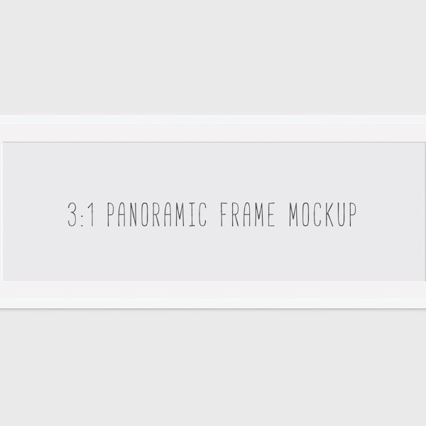 Panoramic frame mockup, white frame mockup, white frame, white wall, minimalist panoramic mockup, mock-up, picture frame, Etsy, DOWNLOAD