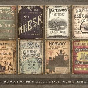 Vintage toerisme junk journal, vintage, toeristische posters, atc kaarten, reiskaarten, reisposters, plakboek, afdrukbaar, spoorweg, DOWNLOAD