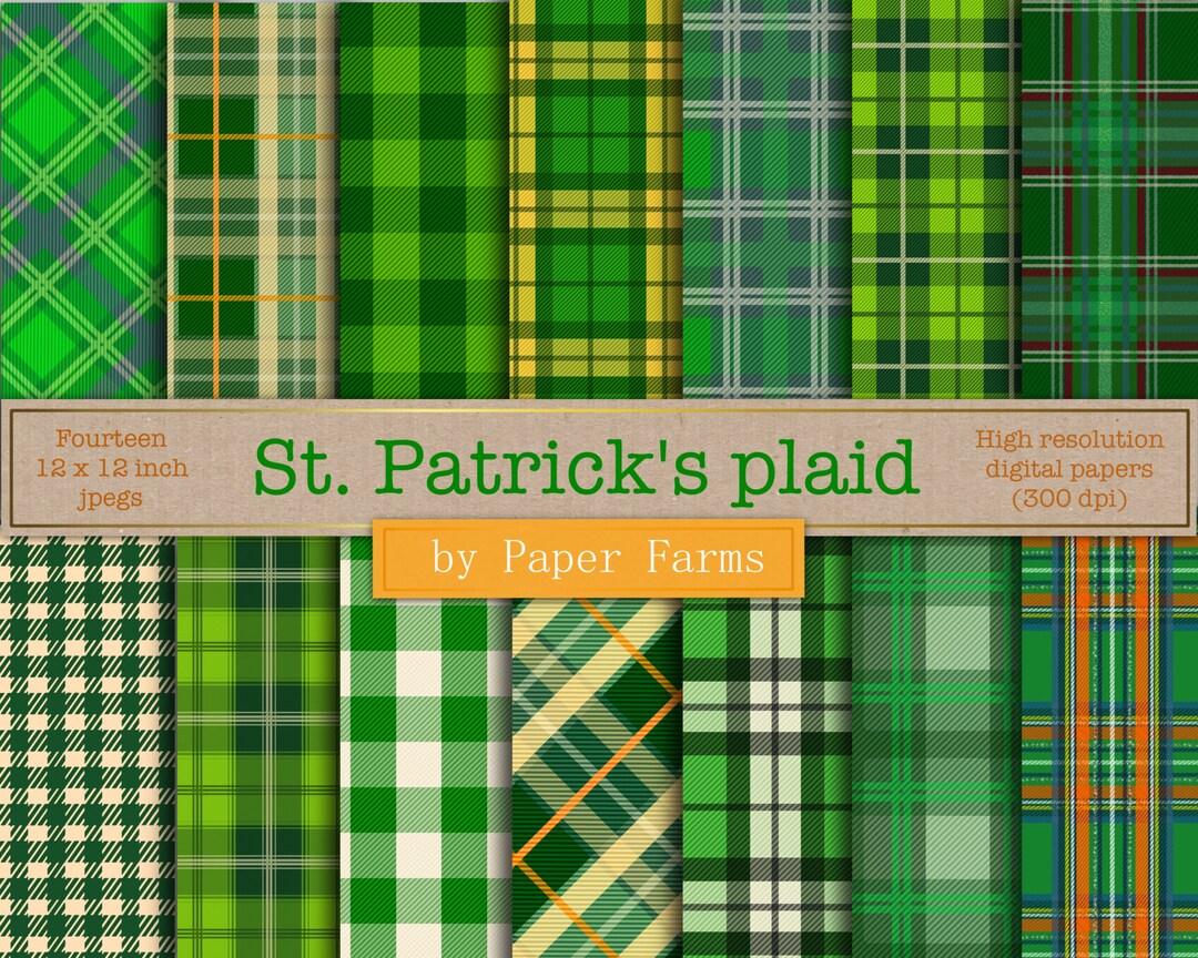 Green Plaid Digital Paper, Irish Plaid Digital Paper, St. Patrick's