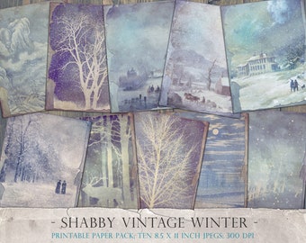 Vintage winter, junk journal, collage sheets, 8.5 x 11 inch, digital paper, scrapbook paper, backgrounds, snow, winter, holiday, DOWNLOAD