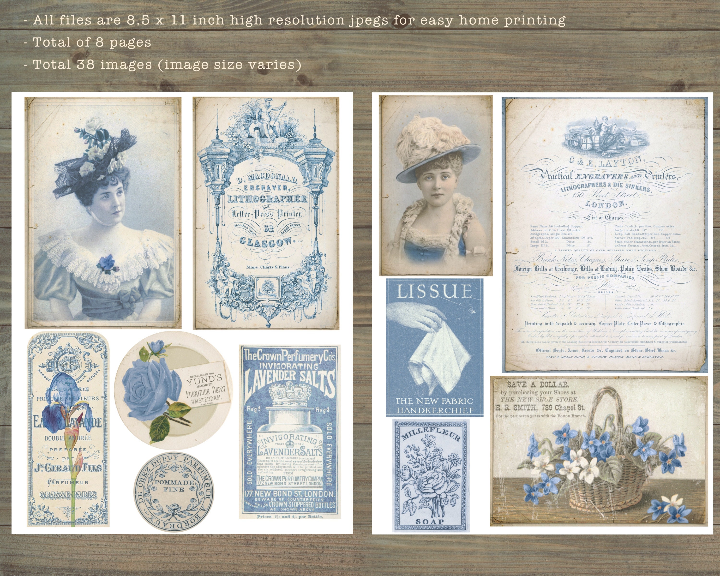 Blue Junk Journal Kit Blue Ephemera Vintage Collage Sheets - Etsy