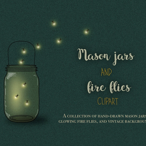 Mason jar clipart, firefly clipart, firefly lights, fireflies clipart, light overlays, insect clipart, jar clipart, digital fire flies