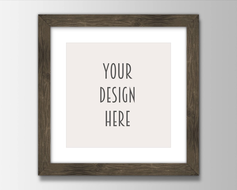 May include: A brown wooden picture frame with a white mount and the text "YOUR DESIGN HERE" inside the frame.
