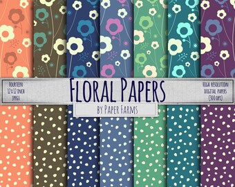 Papel digital de flores, papel álbum de recortes de flores, floral, flor, primavera, verano, polkadots, puntos, a juego, fondo, papel digital, DESCARGAR
