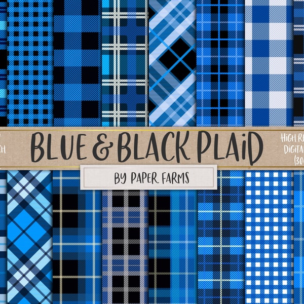 Blue and black plaid digital paper, black and blue plaid, digital paper, blue and black plaid, scrapbook paper, tartan, gingham, DOWNLOAD