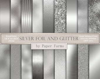 Silver digital paper, silver foil digital paper, silver, scrapbook paper, digital paper, wedding, foil, glitter digital paper, DOWNLOAD