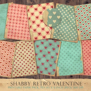 Diario spazzatura di San Valentino, fogli di collage, shabby, carta digitale, cuore d'amore, cuori, San Valentino, retrò, vintage, San Valentino, SCARICA