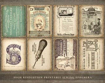 Vintage sewing sheets, vintage sewing ads, sewing machine, junk journal, cards, sheets, digital paper, craft, home printing, ATC, DOWNLOAD