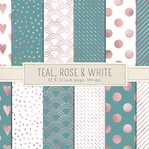 Pastel digital paper, rose gold, foil, teal, green, scrapbook paper, digital paper, backgrounds, commercial use, pink, printable, DOWNLOAD