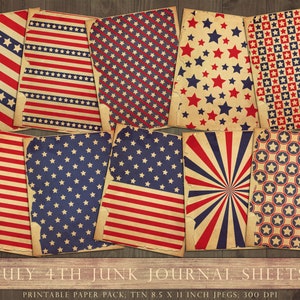 Vintage Fourth of July, printable, background, digital paper, junk journal, 8.5 x 11, Independence Day, July 4th, red, white, blue, DOWNLOAD