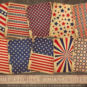 Vintage Fourth of July, printable, background, digital paper, junk journal, 8.5 x 11, Independence Day, July 4th, red, white, blue, DOWNLOAD