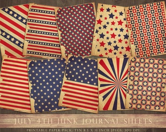 Vintage Fourth of July, printable, background, digital paper, junk journal, 8.5 x 11, Independence Day, July 4th, red, white, blue, DOWNLOAD