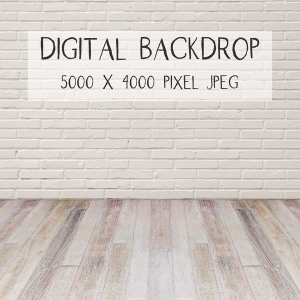 Digital background, digital backdrop, perspective, photography, wood floor, white brick, bright room, background, white, wood, DOWNLOAD