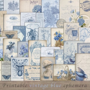 Blue junk journal kit, blue ephemera, vintage collage sheets, vintage ads, printable, junk journal kit, victorian, perfume, Paris, DOWNLOAD