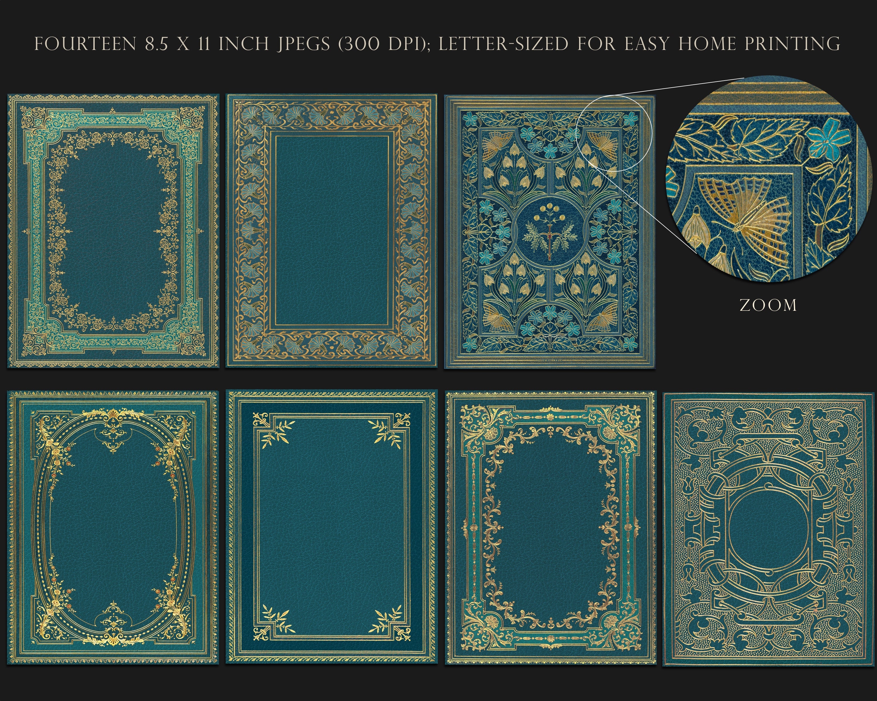V＆A RIM.ARK PRINTED BOOK COVER グリーン Vintage Teal Book Cover, Printable Book Cover, Gilded Gold