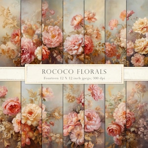 Rokoko digitales Papier, Vintage Blumen digitales Papier, Kunst Texturen, Blumen Hintergrund, Vintage Rosen, shabby chic, rosa Rosen, DOWNLOAD