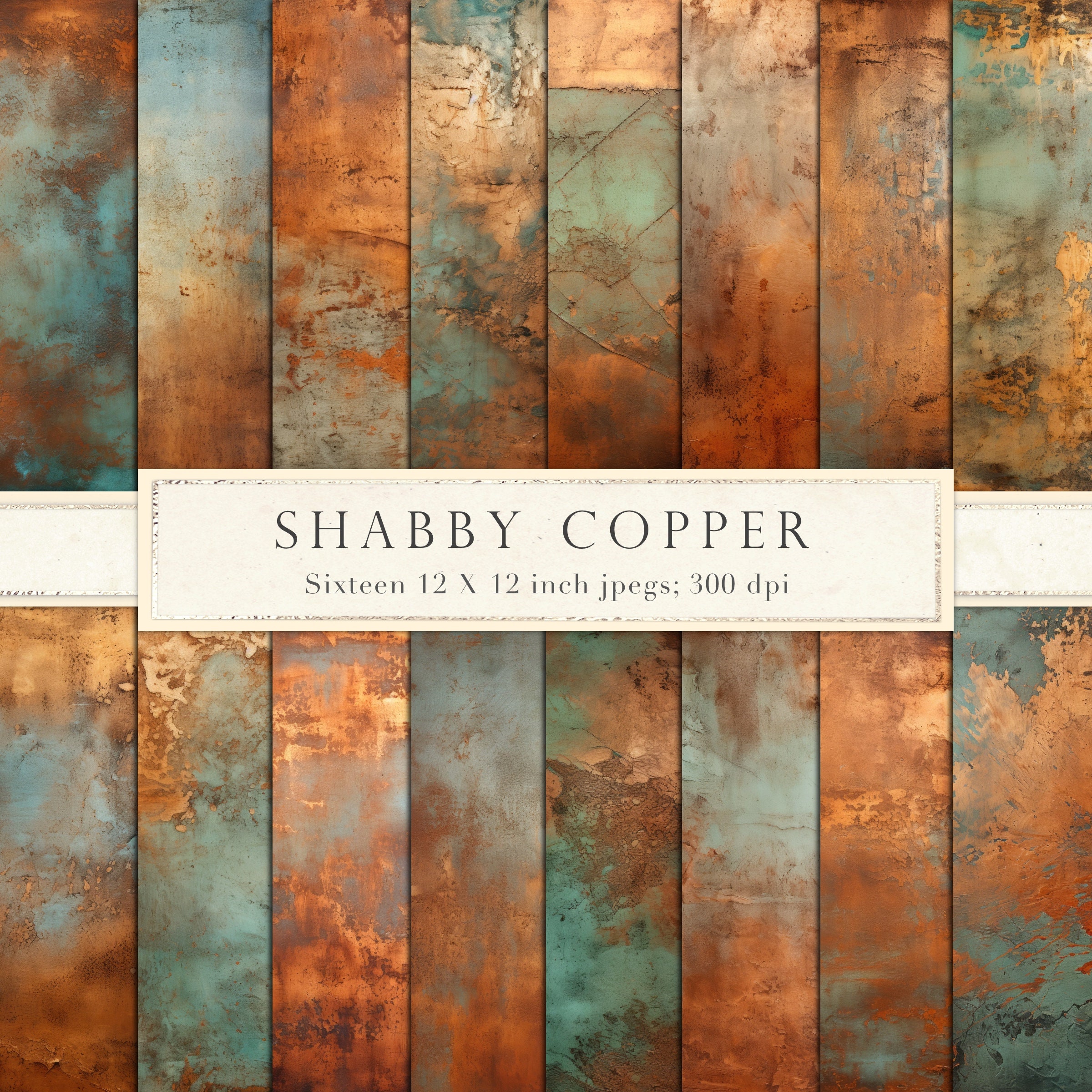 Shabby Copper, Digital Paper, Rusted Copper, Distressed