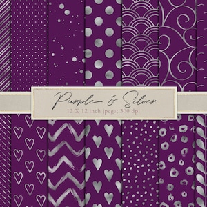 Lila, Silber, digitales Papier, Scrapbook Papier, Hintergrund, Folie, Metallic, Metall, Punkte, Polkadots, Blätter, Konfetti, Streifen, DOWNLOAD