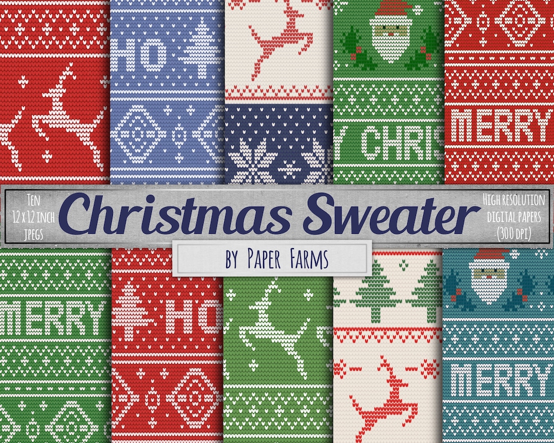 Christmas Sweater Digital Paper, Ugly Sweater Digital Paper, Scrapbook ...