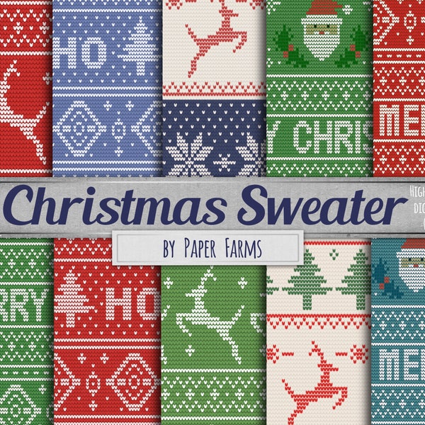 Christmas sweater digital paper, ugly sweater digital paper, scrapbook paper, Nordic, sweater, Christmas, xmas, digital paper, knit,DOWNLOAD