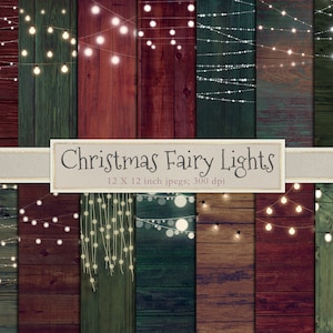 Christmas lights digital paper, Christmas, wood, rustic, fairy lights, string lights, digital paper, scrapbook paper, red, green, DOWNLOAD