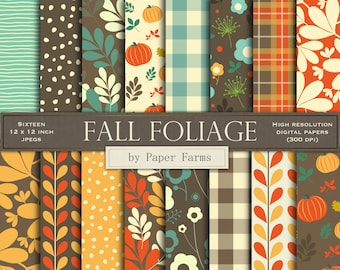 Fall digital paper, fall scrapbook paper, Thanksgiving, autumn, digital paper, pumpkin, scrapbook paper, fall foliage, backgrounds, leaves