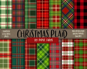 Christmas digital paper, Plaid digital paper, Christmas plaid digital paper, Christmas plaid scrapbook paper, red and green digital paper