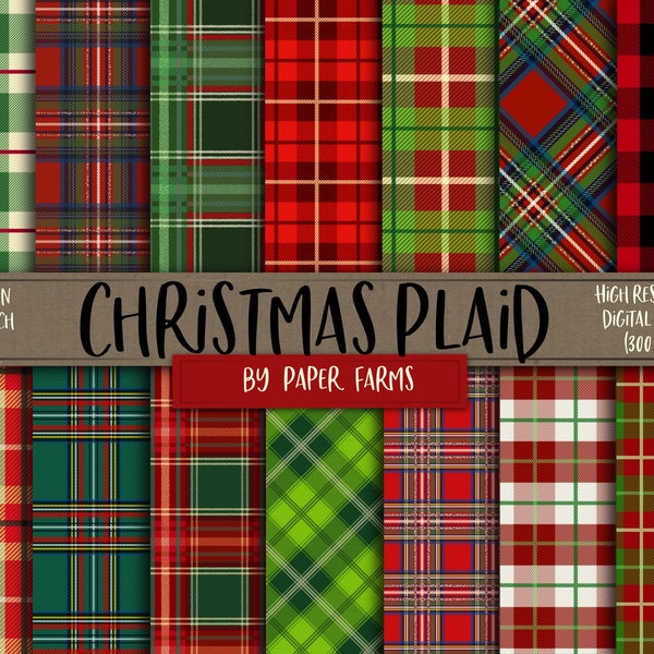 Christmas digital paper, Plaid digital paper, Christmas plaid digital paper, Christmas plaid scrapbook paper, red and green digital paper