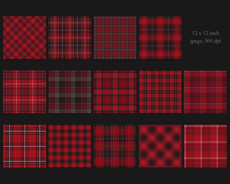 Tela escocesa de leñador, tela escocesa negra y roja, tela escocesa roja y negra, leñador, tartán, guinga, realista, Navidad, papel digital, DESCARGAR imagen 2