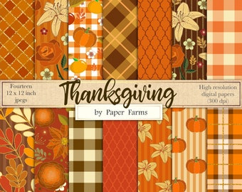 Thanksgiving digital paper, fall digital paper, earth tones, fall, autumn, pumpkins, plaid, apples, fall leaves, flowers, floral, DOWNLOAD