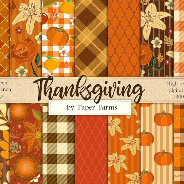 Thanksgiving digital paper, fall digital paper, earth tones, fall, autumn, pumpkins, plaid, apples, fall leaves, flowers, floral, DOWNLOAD