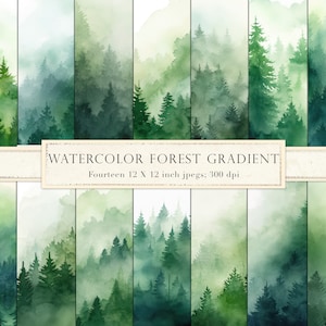 Watercolor forest gradient, misty forest, foggy, digital paper, scrapbook paper, backgrounds, watercolro gradient, green gradient, DOWNLOAD