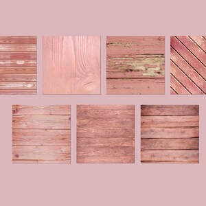 Puede incluir: Diez texturas de madera diferentes en tonos rosados. Las tablas de madera est&aacute;n dispuestas en una cuadr&iacute;cula. Algunas de las tablas tienen un aspecto desgastado, mientras que otras son lisas.