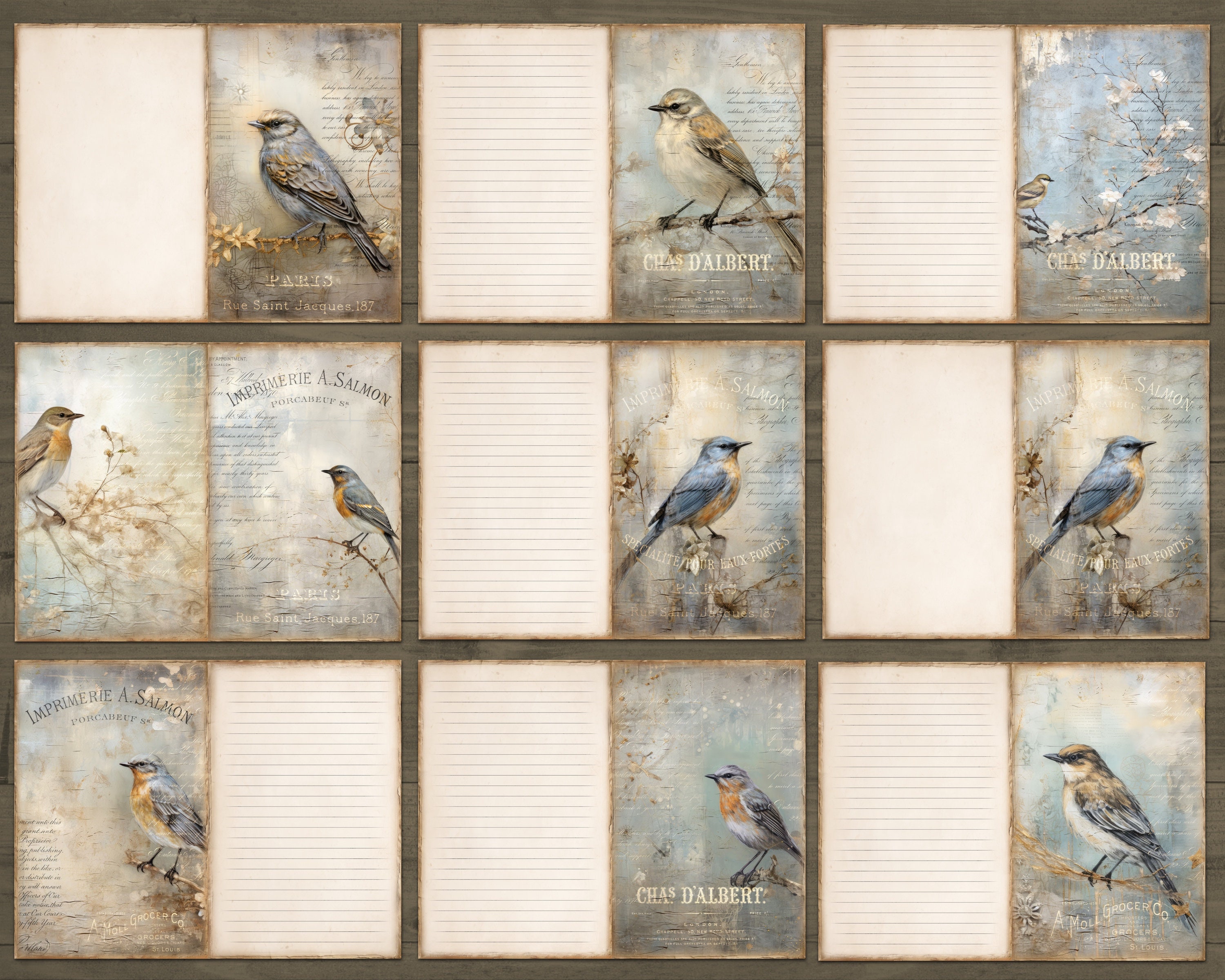 Bird Junk Journal, Bird Lined Paper, Printable Journal Pages, Collage ...
